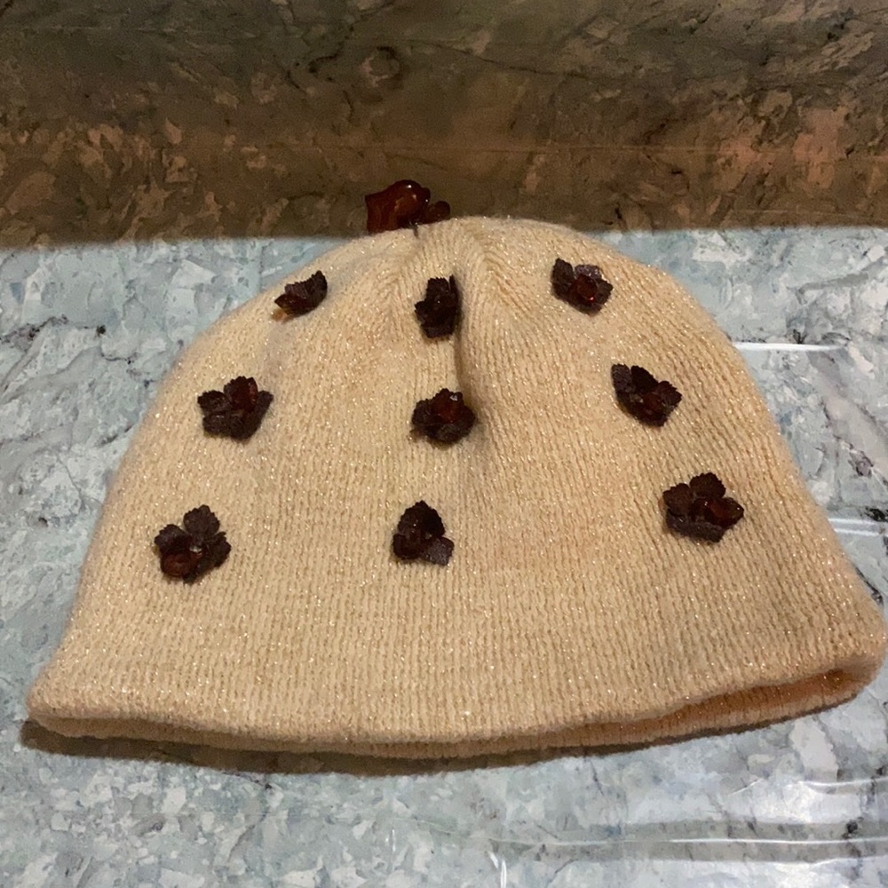 Libby Women’s Beige Gold Metallic Beanie By Valery Embelished W/Mixed Jewels